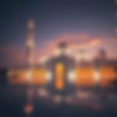 The majestic Sheikh Zayed Grand Mosque illuminated at dusk