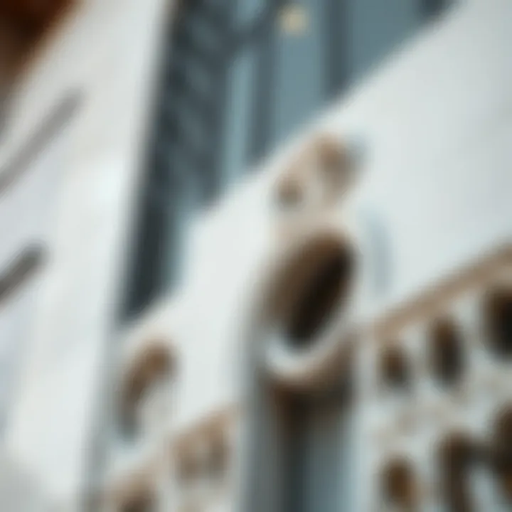 Close-up of the intricate design elements of Al Sabkha Building's facade.