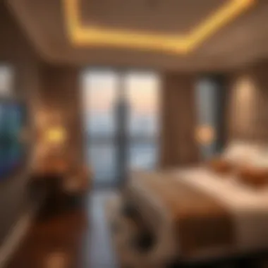 Modern hotel room with city views