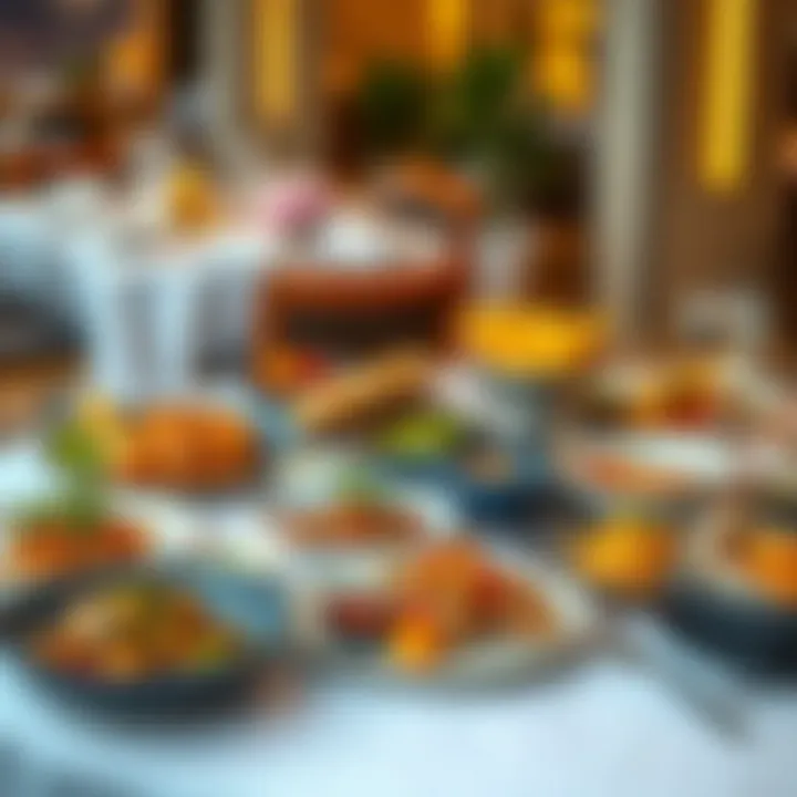 Gastronomic Diversity in Dubai Marina A table elegantly set with diverse dishes from various cuisines