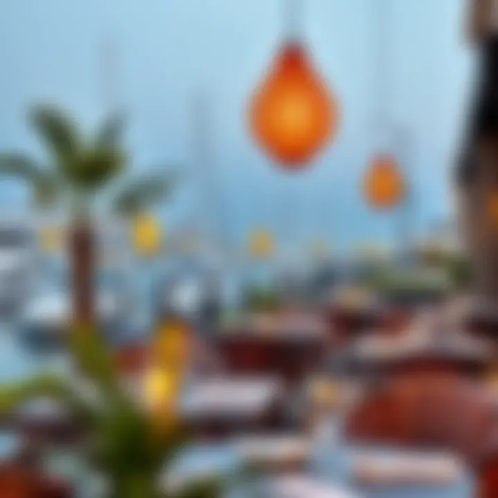 Outdoor Dining by the Marina A vibrant outdoor dining area overlooking the marina