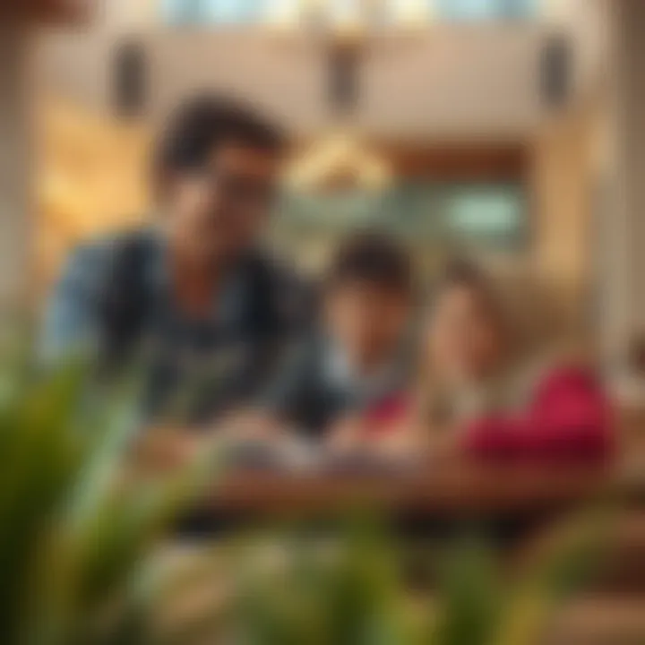 Family Discovering School Choices in Dubai Land A family exploring school options in Dubai Land with a focus on educational tours