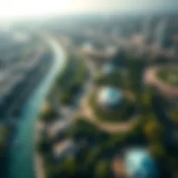 Aerial view of Mohammed Bin Rashid City District One showcasing its lush greenery and luxurious properties