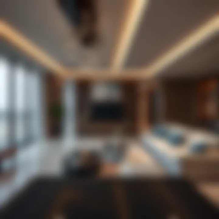 Luxurious interior of a downtown residence highlighting upscale amenities