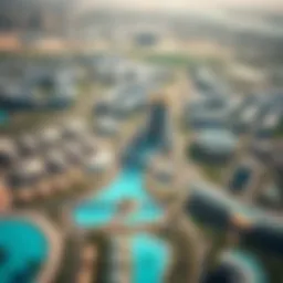 Aerial view of Dubai Land showcasing amusement parks and luxury residences