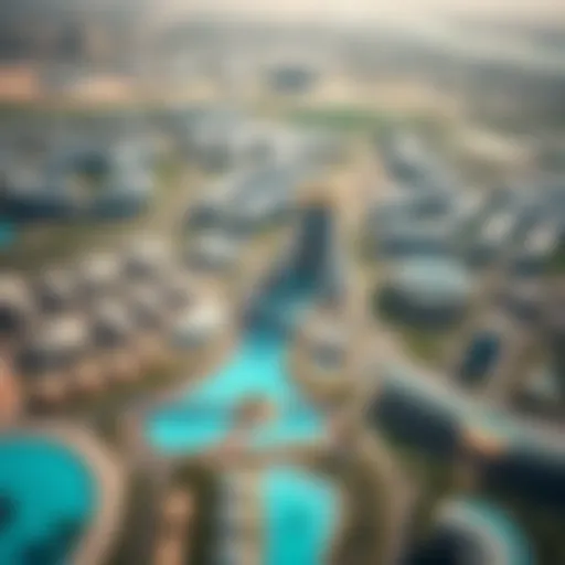 Aerial View of Dubai Land Aerial view of Dubai Land showcasing amusement parks and luxury residences