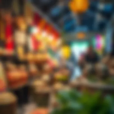 A vibrant market display showcasing cultural artifacts
