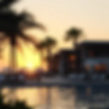 Serene Beachside Retreat Scenic view of a beach resort in Dubai at sunset
