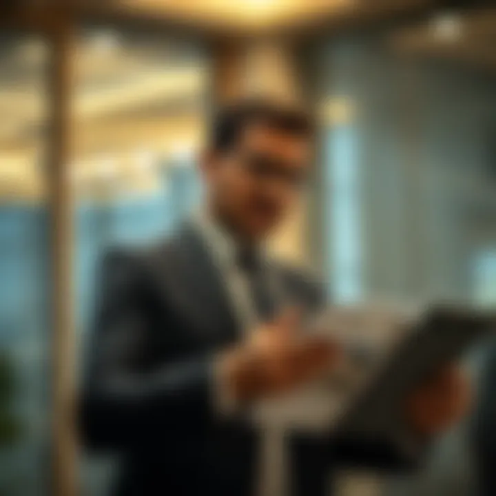 Real estate agent discussing property listings