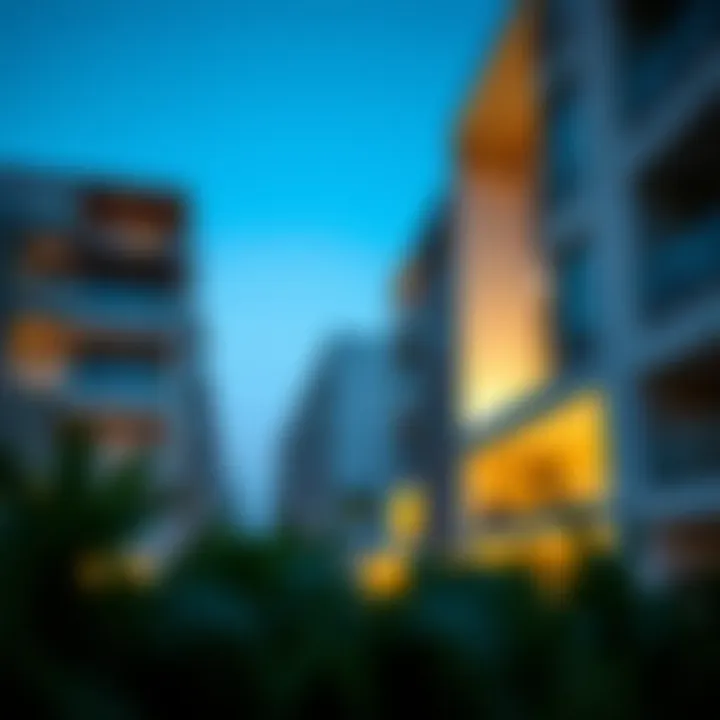 Modern architectural features of a residential complex in Remraam