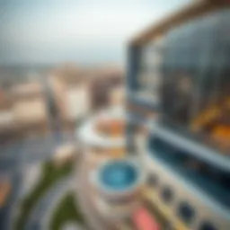 Aerial view of Rigga Al Buteen Plaza showcasing its modern architecture