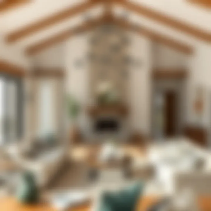 Interior design of a modern farmhouse showcasing elegant decor and furniture