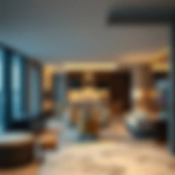 Interior view of a luxury apartment in Crown Tower highlighting modern amenities