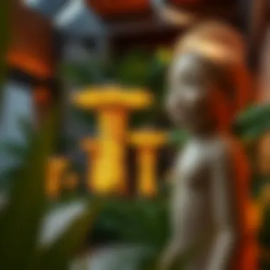 Artistic sculptures blending with nature in the garden