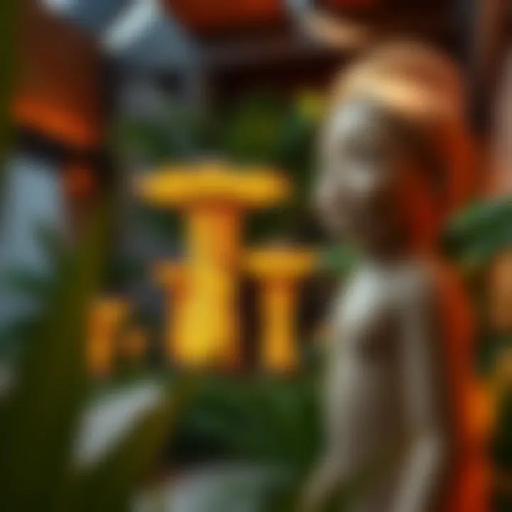 Artistic sculptures blending with nature in the garden