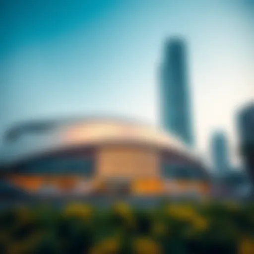 Modern Architectural Marvel of Dubai Exterior view of the Dubai World Trade Center Exhibition Hall showcasing modern architecture