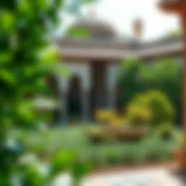 Harmony of Architecture and Nature in Islamic Gardens Traditional Islamic architectural elements surrounding a garden