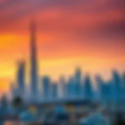 Stunning skyline of Dubai at sunset