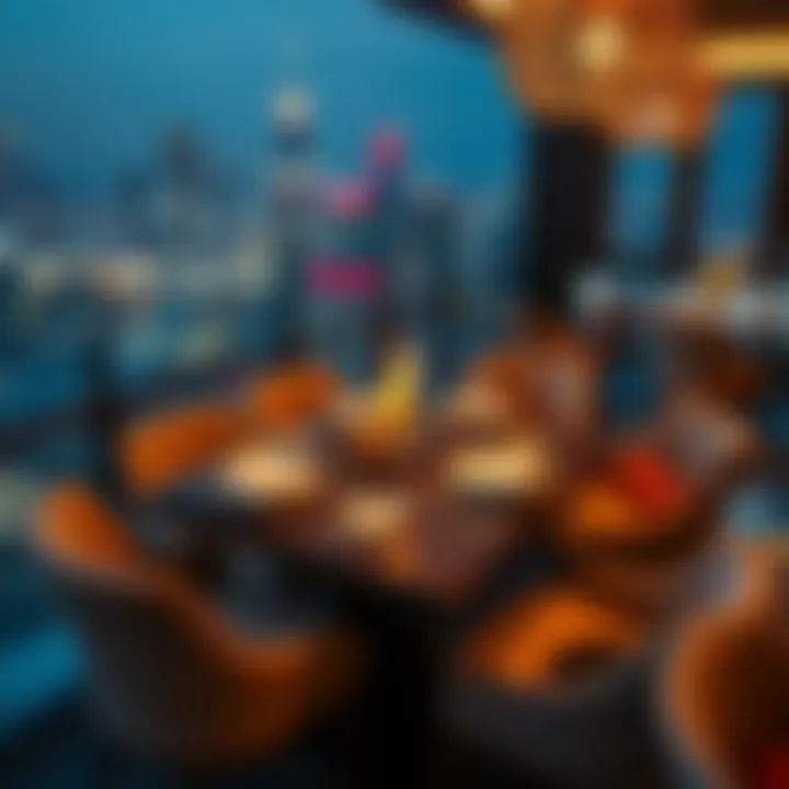 Elegant dining setup with exquisite dishes atop a high-rise