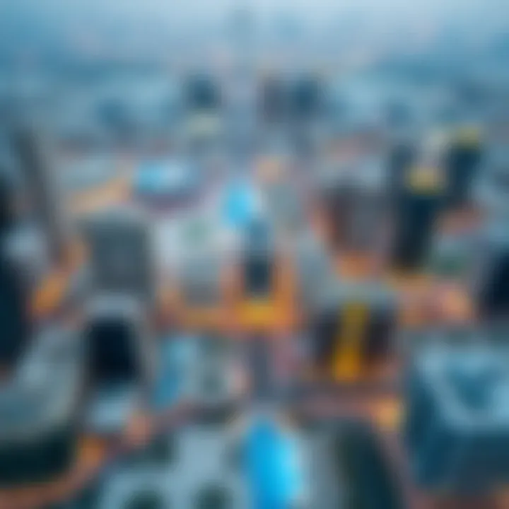 Rabdan's Prime Location in Dubai Aerial view of Dubai skyline highlighting Rabdan's location