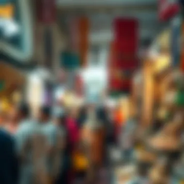 Lively Market Atmosphere at Meena Bazaar A bustling market scene filled with shoppers exploring unique items