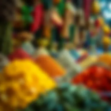 Colorful Spices and Herbs of Meena Bazaar An array of spices and herbs displayed in vibrant colors