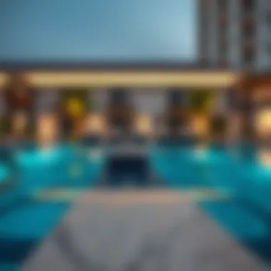 Sophisticated Poolside Experience Elegant swimming pool area in a luxurious complex