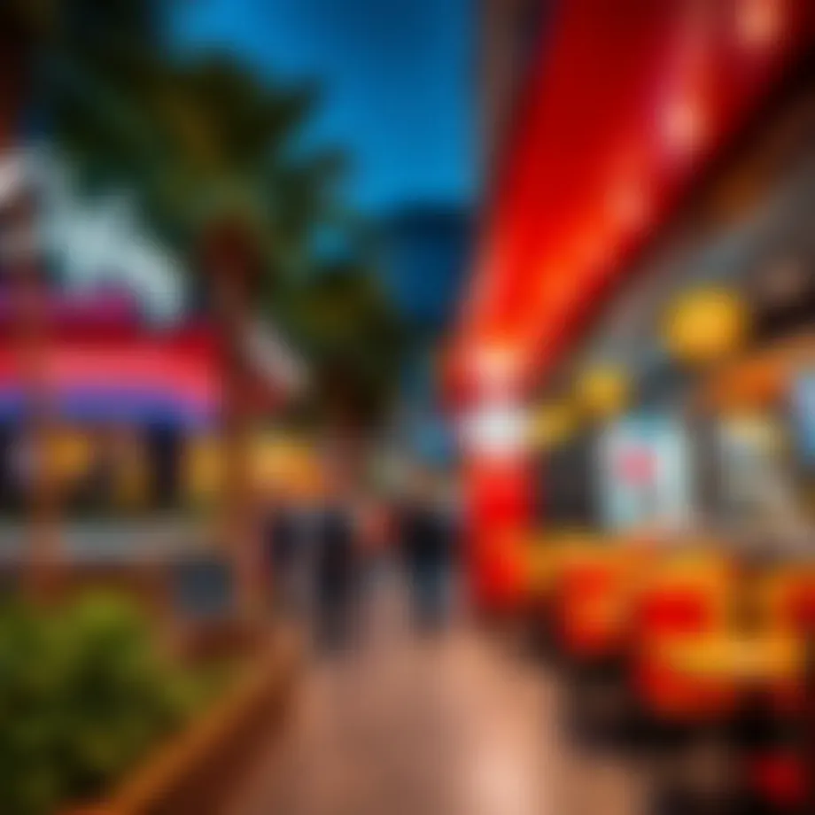 A bustling Dubai street showcasing vibrant cafeteria options