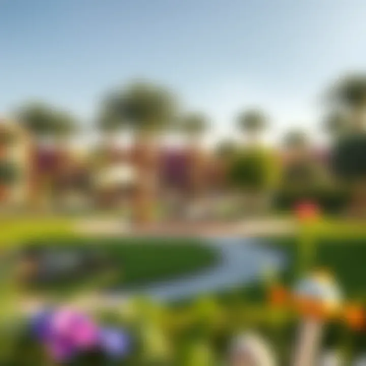 Lush community park within NMC Nahda promoting outdoor activities