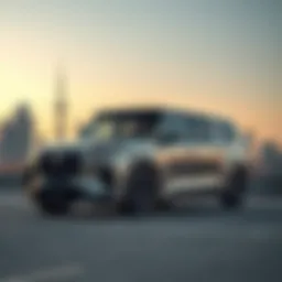 An elegant Orion vehicle showcased against a backdrop of the UAE skyline