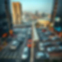 Aerial view of a busy parking area in Dubai