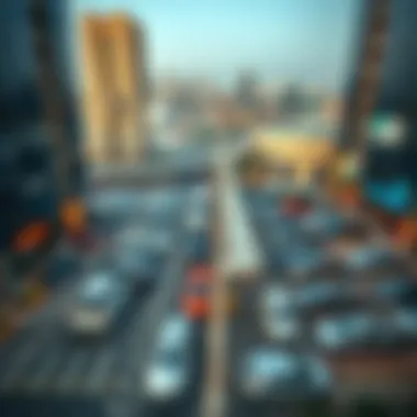 Aerial View of Dubai's Parking Area Aerial view of a busy parking area in Dubai