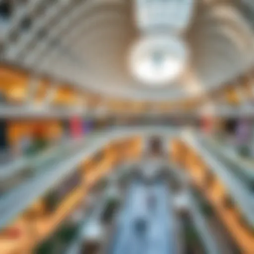 Architectural Marvel of Dubai's Retail Scene Aerial view of the new shopping center in Dubai showcasing its unique architectural design.