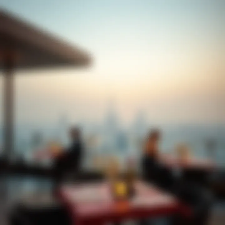 Panoramic view of Abu Dhabi skyline from a rooftop restaurant