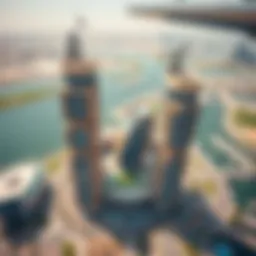 Aerial view of the Silver Tower Cluster showcasing its unique architectural design