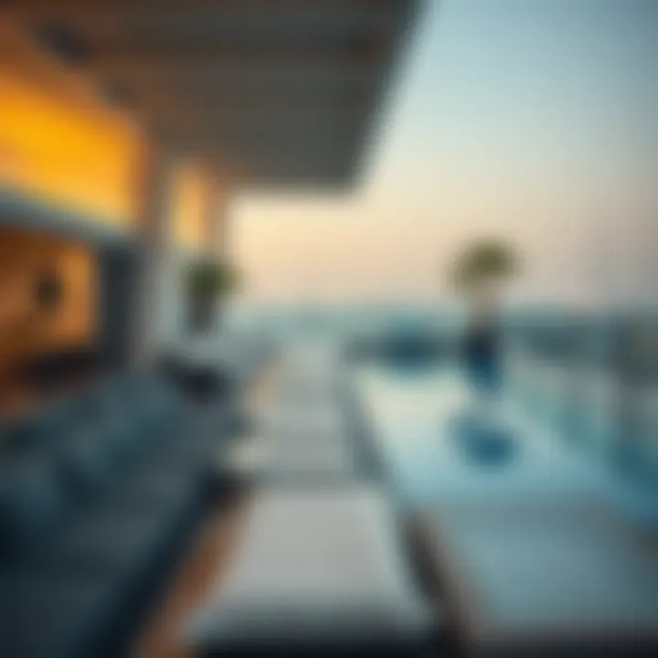 Elegant lounging area surrounding a sky pool