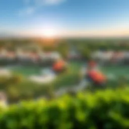 A panoramic view of Springs Meadows showcasing its lush greenery and elegant architecture.