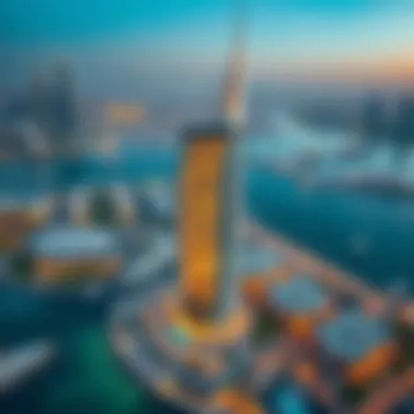 Aerial View of Marina Crown Aerial view of Marina Crown showcasing its stunning architecture amidst Dubai skyline.