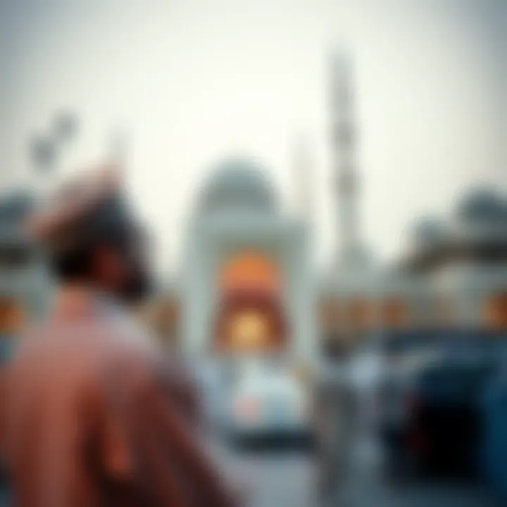 An experienced muezzin standing poised to announce the Azan