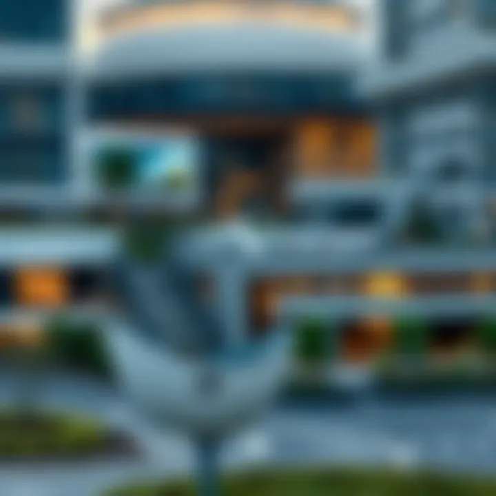 Business park featuring various office buildings and amenities