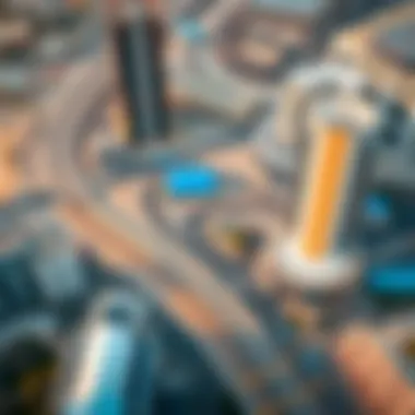 Aerial View of Dubai Metro Stations and Real Estate An aerial view of the Dubai Metro stations and adjacent real estate