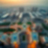 Aerial Overview of Dubai Motor City Aerial view of Dubai Motor City showcasing its unique layout and green spaces