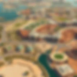 Aerial view of Madinat Al Riyad showcasing varied landscapes