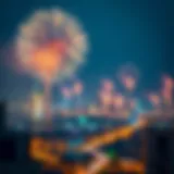 Celebratory fireworks illuminating the Dubai skyline