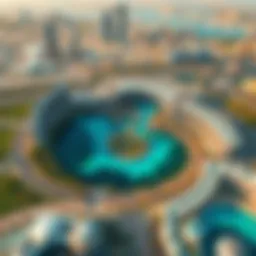 Aerial view of Yas Land showcasing its modern architecture and landscapes